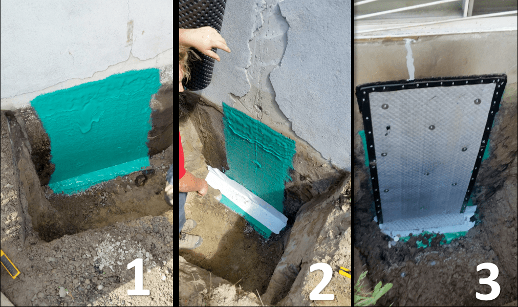 Trois étapes du procédé de réparation de fondation